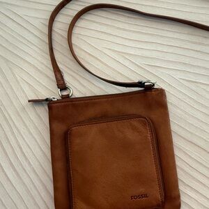 Fossil Brown Leather Bag with Silver Key Accent